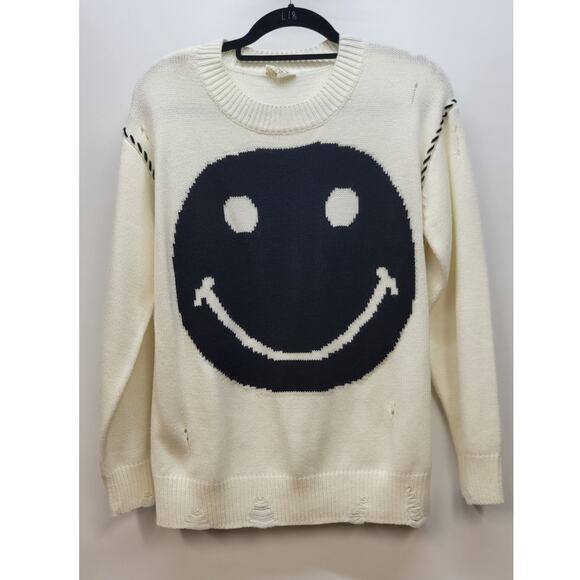 143 story Sweaters - 143 Story Distressed Smiley Face Sweater Small